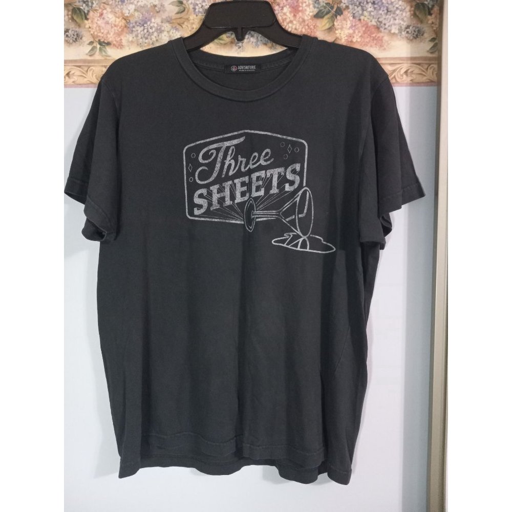 Adv3nture Black Medium Unisex Three Sheets Fun Drinking Casual T-Shirt Top